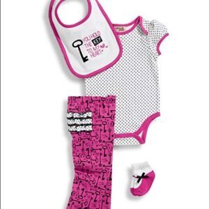 Chick Pea Infant Girls Four-Piece Key to My Heart Set-PINK-9-12 Months